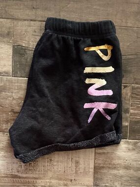 PINK Victoria's Secret Black Shorts with Gold-to-Pink Ombre Graphic